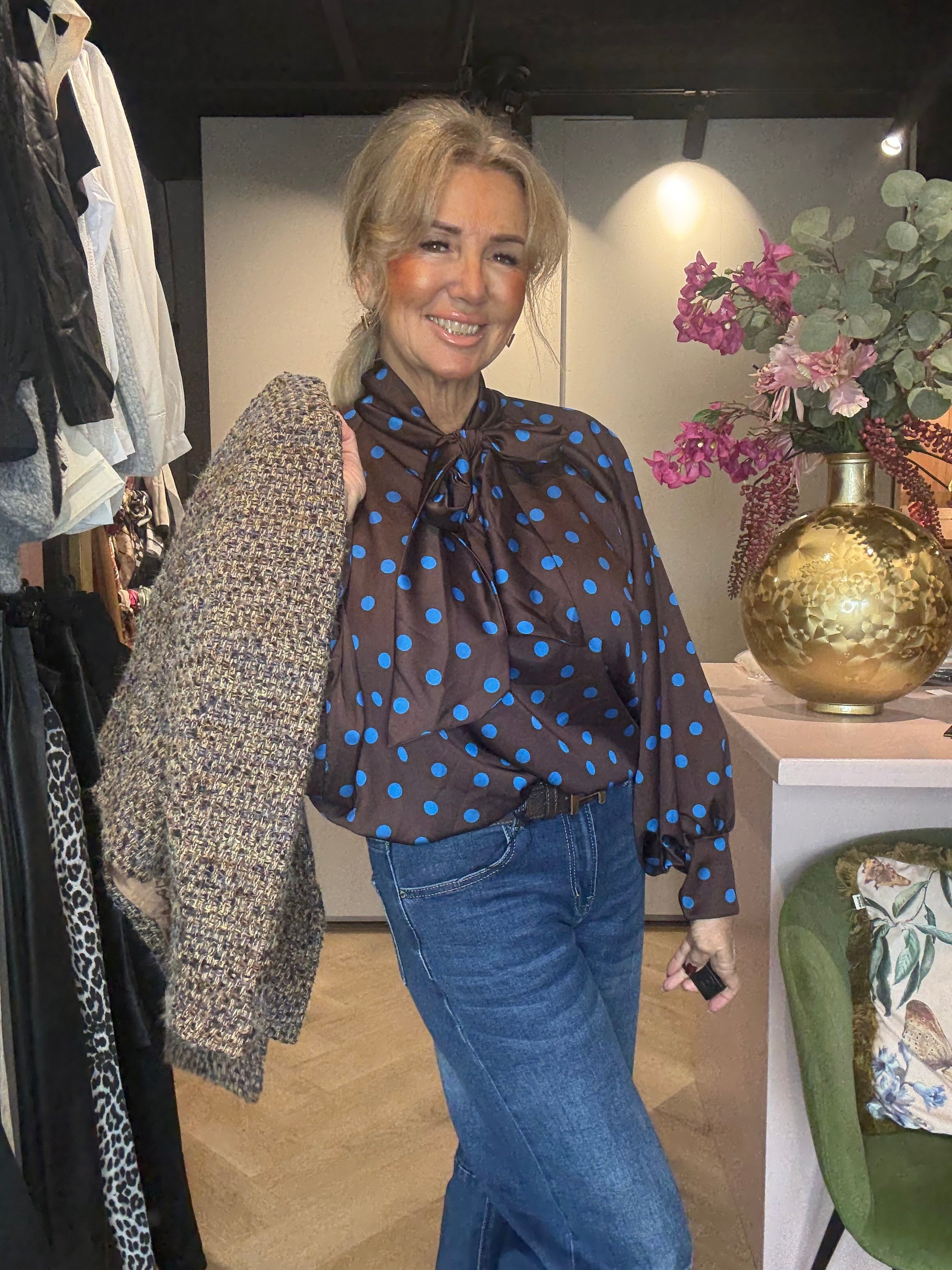 Polkadot bruin /cobalt stip